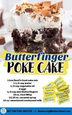 a poster advertising butterfingerger poke cake