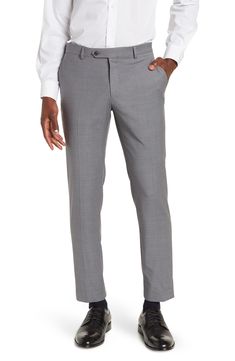 Grey sharkskin printed wool blend suit separates pants bring polished, professional style to your wardrobe. Zip fly with button tab closure Four-pocket style Flat front Woven construction Hemmed 52% wool, 45% recycled polyester, 3% Lycra® spandex Machine wash, line dry Imported Model stats: 6'1" height, 32" waist. Sharkskin Suit, Professional Style, Professional Fashion, Suit Separates, Fashion Flats, Wool Blend, Tommy Hilfiger, Nordstrom, Mens Outfits