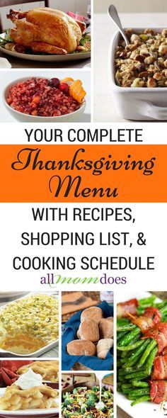 thanksgiving menu with pictures of turkey, asparagus and other foods