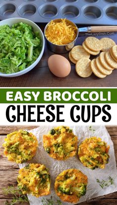 easy broccoli cheese cups recipe with text overlay