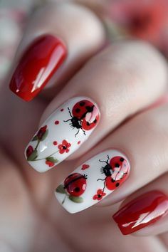 Spring Nails Blue, Nail Art Mariage, Spring Nails Art, Ladybug Nails, Spring Nails Ideas, Nails Dip, Chic Nail Art, Cute Spring Nails