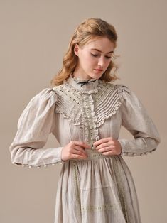 Elegant Dress Long, Vintage Linen Dress, Victorian Era Dresses, Ruffle Linen, The Victorian Era, Concept Clothing, Vintage Linen, Elegant Dresses Long, Dress Gown