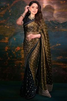 Black Tissue Foil Printed Saree Set Design by Masaba at Pernia's Pop Up Shop 2024 House Of Masaba, Twenties Style, Raw Silk Blouse, Caribbean Fashion, House Of Blouse, Celebrity Closet, Tissue Saree, Black Saree, Designer Sarees Online