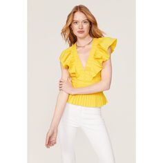 Yellow cotton (97% Cotton, 3% Spandex). Top. Cap sleeves. V-neck. Pull on. 25" from shoulder to hemline. Imported. Chic Fitted V-neck Top For Summer, Chic Stretch V-neck Top For Summer, Summer Cotton V-neck Top For Day Out, Fitted V-neck Top For Spring Day Out, Cotton V-neck Summer Top, V-neck Cotton Top For Summer, Trendy Cotton V-neck Top For Spring, Summer V-neck Fitted Blouse, Fitted Cotton V-neck Top For Spring