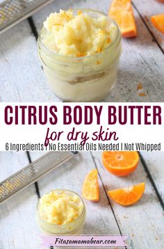 A six-ingredient body butter recipe with coconut to nourish your skin and boost your mood! This citrus homemade body butter uses real fruit zest (not essential oils) for its amazing scent and is made with all-natural ingredients like coconut oil and beeswax. Use this recipe for body butter for yourself or a thoughtful gift! #bodybutter #bodybutter #diylotion #diybeauty #diybeautyproducts Diy Kosmetik, Coconut Oil Uses, Citrus Essential Oil