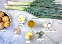 the ingredients to make this dish include onions, butter, garlic and potatoes