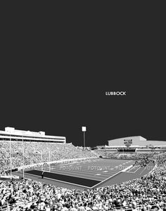 a black and white photo of a stadium full of people with the words lubbock above them