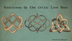 three variations of the celtic love knot on a blue and green background with text that reads variations of the celtic love knot