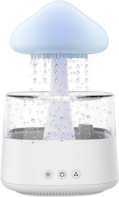 an air humider with water droplets on it and a blue mushroom above the top