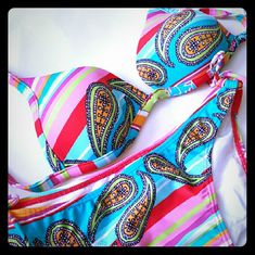 Final Markdown Cia.Maritima Luxury Brazilian Bikini Set 2 Pcs. Or I Can Split The Set If Interested Size S/M -40 Top Is Adjustable And Light Padded Bottom Medium/Full Coverage Ties On The Side Trade $80 Cia Maritima, Womens Swim, Paisley, Split, I Can, Pink, Women Shopping, Blue, Color