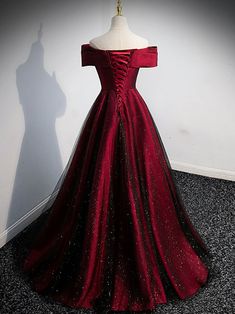 Wine Red Prom Dress, Off The Shoulder Prom Dress, Prom Dress Burgundy, Prom Dresses Burgundy, Burgundy Evening Dress, Satin Formal Dress, Prom Dresses Elegant, A Line Evening Dress, Junior Prom Dresses