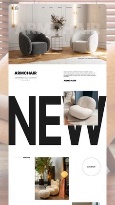 the interior design website is displayed in black and white colors, with an image of a couch