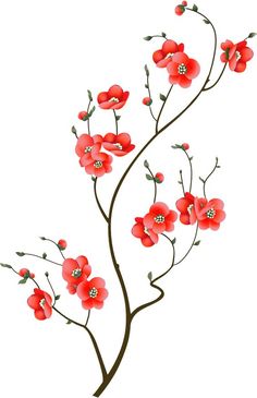 red flowers with green stems on a white background