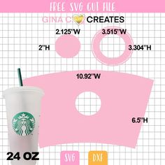 the starbucks cup is shown with its measurements