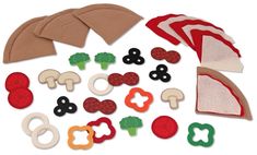 an assortment of felt food items on a white background