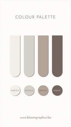 the color palette is shown in shades of brown, beige and white with different colors