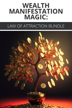 the law of attraction bundle includes an image of a tree with coins around it and text that reads,