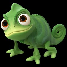 a green chamelon with big eyes and large brown eyes is standing on its hind legs