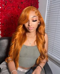 Benet Nicole, Birthday Outfits Black Women, Ginger Lace Front Wigs, Birthday Outfits Black, Wigs Black Women, Outfits Black Women, Orange Birthday, Green Wig, Hair Twist Styles