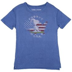 Peanuts Comics, books, tv shows, and holiday specials are famous for their loveable characters like Charlie Brown, Lucy, Sally, Peppermint Patty, Pig-Pen, Linus, Woodstock, Marcie, and of course Snoopy. This vintage blue tee features a front print of Snoopy on his skateboard in front of an American flag-shaped America. This tee is made of 100% Cotton and is tagless for added comfort. This tee is perfect for your little one to show American pride. Everyone loves Snoopy!! Size: 2T.  Gender: male. Peppermint Patties, Blue Tee, Kids Clothes Boys, American Pride, Peanuts Snoopy, Boys Shirts, Holiday Specials, Boy's Clothing, Skateboard