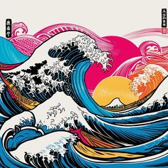 an image of the great wave in color