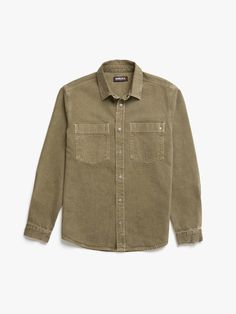 Men's Brooklyn Industries Overshirt in Deep Lichen Green - BROOKLYN INDUSTRIES Collared Shacket For Streetwear With Button Closure, Collared Shacket With Button Closure For Streetwear, Rugged Long Sleeve Utility Jacket With Patch Pockets, Rugged Cotton Button-up Outerwear, Rugged Relaxed Fit Button-up Shirt, Streetwear Button-up Shacket, Urban Button-up Shirt For Fall, Urban Cotton Collared Shacket, Casual Unstructured Outerwear With Snap Buttons