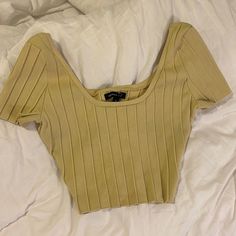 Never Used, Without Tags. Very Thick Material And Good Quality! Yellow Stretch Short Sleeve Crop Top, Spring Gold Stretch Crop Top, Gold Stretch Crop Top For Spring, Fitted Gold Crop Top For Spring, Trendy Yellow Crop Top For Day Out, Yellow Fitted Trendy Top, Casual Yellow Ribbed Top, Chic Yellow Short Sleeve Crop Top, Trendy Fitted Yellow Top