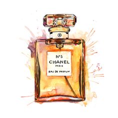 a chanel perfume bottle is shown in this watercolor painting