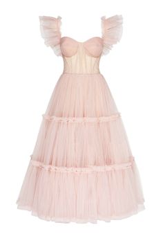 Misty Rose Ruffled Tulle Midi Dress - Milla Transparent Corset, Milla Dresses, Skirt Details, Full Tulle Skirt, Tulle Midi Dress, Tulle Midi Skirt, Corset Bustier, Misty Rose, Corset Lace