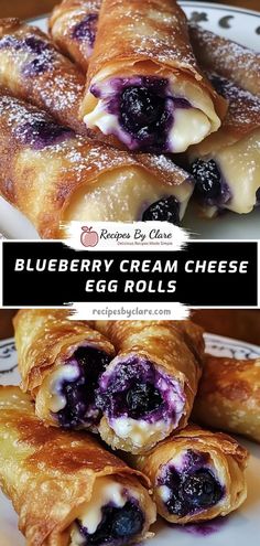 blueberry cream cheese egg rolls on a plate