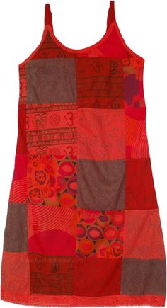 A mixed patchwork cotton short-dress in an exotic red for your hippie wardrobe.  Beautiful ethnic and colorful red toned patches are handpicked and then placed together in a way that brings out the best of each individual patch and makes it a stylish fashion clothing. #tlb #Sleeveless #Patchwork #JuniorPetite #vacationclothing #Floral #Printed #patchworkdress #hippiedress #kneelengthreddress Red Bohemian Patchwork Dress, Bohemian Red Patchwork Dress, Red Cotton Patchwork Dress, Tie Dye Dresses, Closet Revamp, Cotton Short Dresses, Sleeveless Cotton Dress, Bohemian Dresses, Bohemian Style Dresses