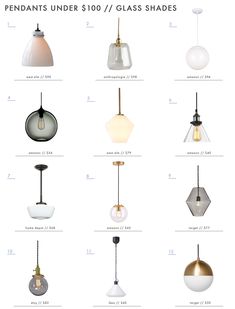 the different types of pendant lights that are available in various sizes and colors, including one light