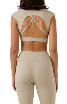 Crisscrossing straps bridge the open back of a cap-sleeve crop top that's a sporty workout staple. 75% nylon, 25% spandex Hand wash, line dry Imported Sports Wear Women, Sports Wear, Sport Wear, Fashion Advice, Cap Sleeve, Cap Sleeves, Open Back, Two Piece Pant Set, Lab