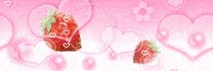 two strawberries with hearts on them sitting in front of a pink wallpapered background