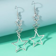 Silver Star Dangle Earrings Star Dangle Earrings, 90s Inspired Outfits, House Items, Colorful Accessories, Ear Rings, 90s Inspired, Inspired Outfits, Earrings Color, Silver Stars