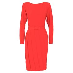 Lovely pleated skirt coral red crepe dress by Lanvin comes with a matching belt. Made in a mix of 10%wool - 45%cupro - 30%acetate - The dress is fully lined with a 100% silk material Made in France - French size 36 but also works well on a French size 36. Measurements that are taken flat Sh to Sh 15inch/38cm- Ua to Ua 18inch/46cm(x2) -Waist 13,5inch/34cm(x2) - Hips 19inch/48cm(x2) - Sleeve 23inch/58cm-Total Lenght 38inch/96,5cm Elegant Fitted Belted Pleated Dress, Formal Fitted Belted Pleated Dress, Formal Fitted Pleated Dress With Belt, Elegant Belted Pleated Dress For Work, Red Evening Dress With Pleated Waist, Evening Red Dress With Pleated Waist, Elegant Belted Pleated Dress For Formal Occasions, Elegant Belted Pleated Dress For Party, Red Formal Dress With Pleated Waist