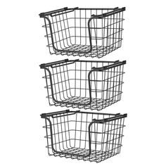 three wire baskets with handles on each side