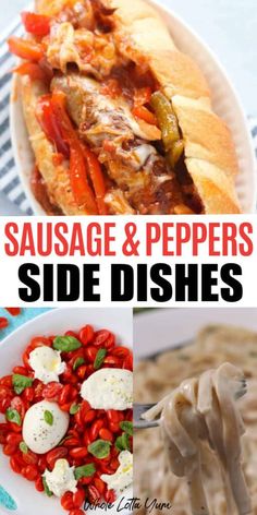 sausage and peppers side dishes with text overlay that reads sausage and peppers side dishes