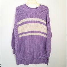 American Eagle Oversize Sweater, Womens Small, New With Tags Pit To Pit: 20 Length: Front 27, Back 30 Lavender With White Strip, Long Sleeve Crewneck, Lightweight Knit, High-Low Msrp On Tags $49.95 Oversize Sweater, Oversized Crewneck, American Eagle Sweater, Oversized Pullover, Sweater Womens, Knit Tunic, Tunic Sweater, Sweaters Oversized, Sweater Outfits