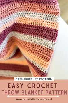 a crocheted blanket with the text, easy crochet throw blanket pattern