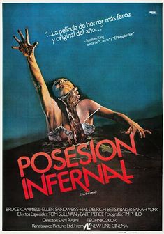 a movie poster for possession infernal, with the image of a woman reaching up to