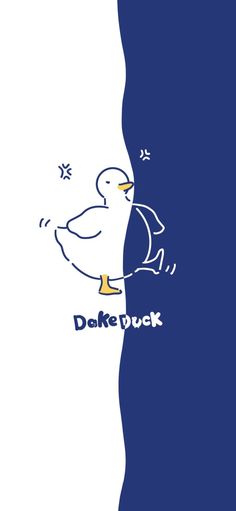 a white duck with a blue background and the words dakewuk on it