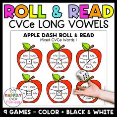 roll and read cvc long o words with apples