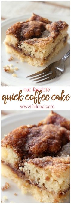 two different views of coffee cake on a plate