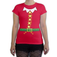 Function -  Elf Costume Women's Fashion T-Shirt Red Main Food, Office Holiday Party, Food Groups, Christmas Gathering, Candy Candy, Versace Men