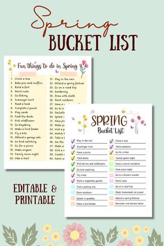 This editable spring bucket list, available as a printable PDF for instant digital download, comes with a bonus file featuring non-editable fun Spring activities. These adorable printables are ideal for keeping track of the exciting experiences and memories you want to share with friends and family. Suitable for both adults and kids, they're perfect for planning your seasonal adventures! Fun Spring Activities, List Printable, Family Activity, Printable Activities, Bucket List