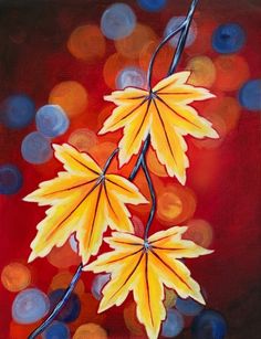 an acrylic painting of two yellow leaves