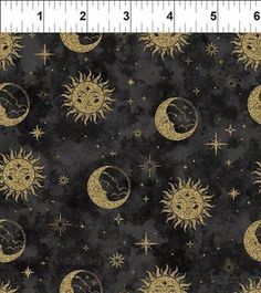 a black background with gold sun and moon on it