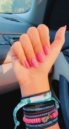 Short Nails With Lightning Bolt, Pink Nails Lightning Bolt, Nail Ideas With Lightning Bolt, Western Nails With Lightning Bolt, Hot Pink Lightning Bolt Nails, Lightning Bolt On Nails, Lightning Bolt Acrylic Nails, Hot Pink Nails With Lightning Bolt, Lightning Nails Short