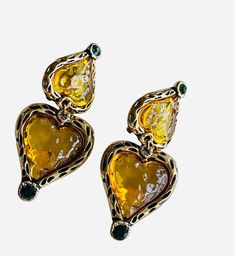 Christian Lacroix Paris signed poured citrine glass heart shape cabochon chandelier clip earrings Measures 2.5" Condition: Mint, like new Christian Lacroix Jewelry, Christian Lacroix, Glass Heart, Clip Earrings, Heart Shape, Citrine, Clip On Earrings, Jewelry Earrings Dangle, Heart Shapes